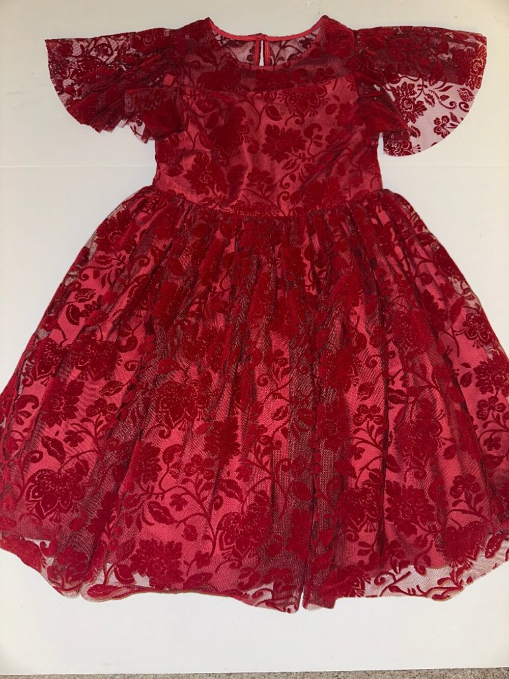 SIZE 7 MIA & MIMI Stunning GIRLS short sleeve LACY DRESS BURGUNDY EUC
